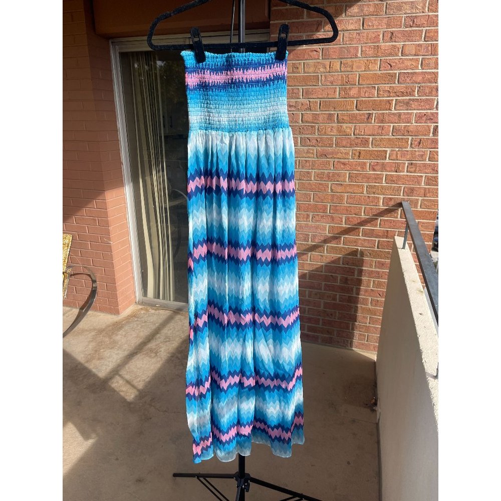 NWT Scoop NYC 100% Silk Pink and Blue Tube Dress One Size